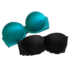 Lot of two Victoria’s Secret blue and black strapless bras size 34D